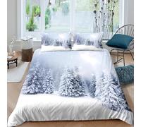 Housse de Couette Forêt Neige 3D Imprimée, Microfibre Cache-Fermeture pour