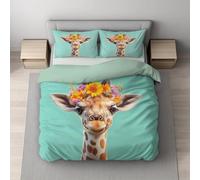 Housse de Couette garçon Adolescent literie Set Minimaliste Frais Floral Girafe Parure de Lit Housse de Couette Cyan Chambre à Coucher décoration Comfort Cover 200 x 200 cm