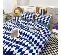 Housse de Couette Géométrique,Parure de Lit 260X240 Moderne à Motif de Losanges Bleus et Blancs avec Taies D'Oreiller,Housse de Couette Facile D'Entretien,Couvre-Lit Doux et Confortable,Fermeture