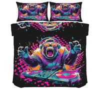 Housse de Couette Gorille Musique - Parure de lit Adolescents Singe Hip-Hop 220x240 - Literie 2 Personnes en Microfibre avec 2 Taies d'oreiller - Réversible 3 Pièces - Fermeture Éclair Wy872