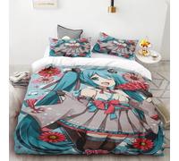 Housse De Couette Hatsune Miku Anime Singer Beautiful Girl Parure De Lit Dessin Anime Avec 2 Taies D'oreiller Pour Femmes Hommes Adolescents Chambre
