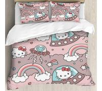 Housse De Couette Hello Cat Kitty Anime 3 Pieces En Microfibre Kawaii Pour Filles Et Femmes, Housse De Couette Pour Chambre À Coucher, Housse De Couette, Housse De Literie De Dessi