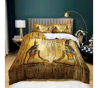 Housse de Couette Hiéroglyphes Égyptiens Anciens 180 x 200 cm, Or Microfibre Parure de Lit avec 2 Taies d'oreiller pour 2 Personnes Décoration de Chambre - Housse de Couette avec Fermeture éclair