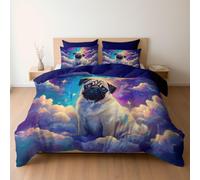 Housse de Couette Illustration Fantaisiste D'Adorable Carlin 200 x 200 Bleu Marine, Réversible Parure de Lit Adulte Enfant 2 Personnes en Microfibre Souple, Linge de Lit avec Fermeture éclair