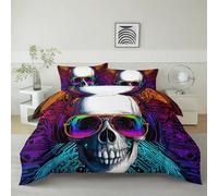 Housse De Couette Illustration Numérique Crâne Écouteurs 220 x 240 cm Parure De Lit Personne, Couleur Housse De Couette en Microfibre Et Taies d'oreiller - Ensemble De Literie pour Adulte Enfant