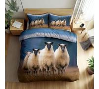 Housse de Couette Imprimé Photographie Herbe Mouton Parure de Lit 90 x 190 cm, Parure Housse de Couette en Polyester Photographie de Nature - pour Enfants Adolescents et Adultes avce Taie d'oreiller