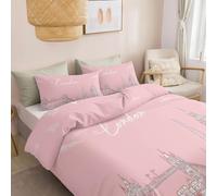Housse de Couette Imprimer Princesse 200 x 200 cm, Parure de Lit Réversible Rose Londres Architecture Lettres Housse de Couette Enfants Garçons Filles Adolescents - Literie Set avec Fermeture éclair