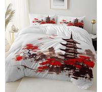 Housse de Couette Japonais Mangrove Tour Microfibre with Zip, 220 x 240 cm Parure de Lit Confort Facile à Charger et à Décharger, Blanc Double Face Housse de Couette Difficile à Décolorer