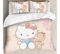 Housse De Couette Kawaii Hello Cat Kitty Queen Size, 100 % Microfibre Lavée, Parure De Lit 3 Pieces, Motif Dessin Anime, Douce Et Respirante, Avec Fermeture Éclair