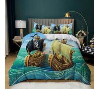 Housse de Couette Kids Microfibre Douce Respirante Voilier De Dessin Animé Et Pirate Parure de Lit 140x200cm, Housse de Couette Set 3 Pièces Décor de Chambre avec 2 Taie d'oreiller 65x65 cm