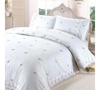 Rapport Home Sophie Parure de lit brodée en Polyester et Coton avec Bordure en Dentelle Florale Blanc King Size 230 x 220 x 1 cm