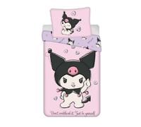 Parure de Lit Enfant Kuromi - Housse de Couette Réversible 140x200 cm + Taie 70x90 cm - 100% Coton - Certifiée Oeko-Tex Standard 100 - Sanrio Don't Overthink It Just Be Yourself