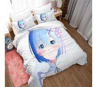 Housse De Couette La Vie Dans Un Monde Différent De Zéro Rem Ram Loli Taie D'oreiller Literie Anti-Acariens Douce 15 % Coton + 85 % Microfibre
