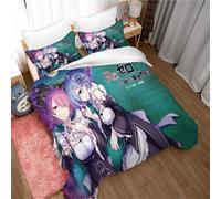 Housse De Couette La Vie Dans Un Monde Différent De Zéro Rem Ram Loli Taie D'oreiller Literie Anti-Acariens Douce 15 % Coton + 85 % Microfibre