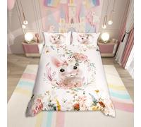 Housse de Couette Lapin pour Enfants 200x200,Ensembles de Literie À Fleurs Roses pour Filles Femmes Housse Couette Lapin Mignon,Couvre-Lit À Fleurs Colorées Parure de Lit Charmant Animal de Ferme