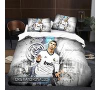 Housse de Couette Les Stars du Football, Parure de lit 3D en Microfibre avec Housse de Couette 140x200cm et taie d'oreiller pour Enfant 65x65cm