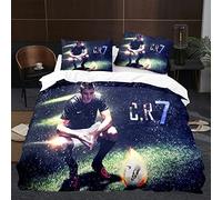 Housse de Couette Les Stars du Football, Parure de lit 3D en Microfibre avec Housse de Couette 140x200cm et taie d'oreiller pour Enfant 65x65cm