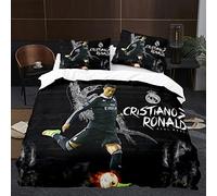 Housse de Couette Les Stars du Football, Parure de lit 3D en Microfibre avec Housse de Couette 200x200cm et taie d'oreiller pour Enfant 65x65cm