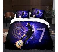Housse de Couette Les Stars du Football, Parure de lit 3D en Microfibre avec Housse de Couette 220x240cm et taie d'oreiller pour Enfant 65x65cm