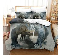 Housse de Couette Lézard Imprimé 3D Animal Ensemble de literie Komodo Dragon Microfibre Polyester Housse de Couette avec 1 taie d'oreiller, 2 pièces, Fermeture éclair