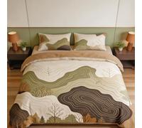 Housse de Couette Lignes de Niveau, Parure de Lit avec 2 Taies, Douce | 220x240cm, 100 % Microfibre, fermeture éclair, 4 attaches aux coins, 2 taies d’oreiller 65x65cm, lavable en machine