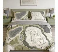 Housse de Couette Lignes de Niveau, Parure de Lit avec 2 Taies, Douce | 240x260cm, 100 % Microfibre, fermeture éclair, 4 attaches aux coins, 2 taies d’oreiller 65x65cm, lavable en machine