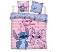 Aymax Housse de Couette Stitch Love You to The Stars 240x220 – Parure 2 pers 65x65 Rose Bleu