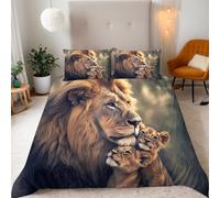 Housse de Couette Lion Parure de Lit 200x200cm Adulte Lion, Animal De La Jungle 3 Pièces Parure De Lit avec 2 Taies d'oreiller 65x65cm, Fille Garcon Decoration Chambre
