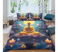 Housse de Couette Lotus Bouddha Imprimée 3D, Microfibre Drap pour Maison