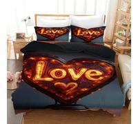 Housse de Couette Love Heart,Parure de Lit 260X240 Romantique en Forme de Cœur Abstrait avec Taies D'Oreiller,Jolie Housse de Couette Imprimée en 3D,Couvre-Lit Doux et Respirant Pour Enfants,Filles