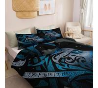 Housse de Couette Luxe Loup Viking Runes Celtiques, Housse de Couette Hypoallergénique 220 x 240 cm Art Abstrait - Garçon Adolescent Adulte Parure de Lit avec Taies d'oreiller