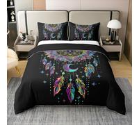 Housse de Couette Mandala Le,Dream Catcher Parure de Lit 200x200,Ensemble de Couette Mandala,Ensemble de Literie Hippy Moon Stars,Décor de Chambre pour Garçon Fille,2 Taies d'oreiller