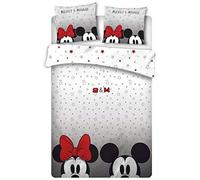 Housse de Couette Mickey et Minnie Cache-Cache, Gris/Blanc, Adulte, 220x240cm, 2 Personnes, 100% Microfibre de qualité