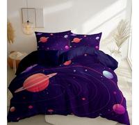 Housse de Couette, Minimaliste Dessin Animé Espace PlanèTe Motifs Parure de Lit Adulte en Microfibre - Violet Imprimée Parure d avec Fermeture Éclair Douce légère et Facile d'entretien