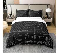 Housse de couette moderne 100 % coton naturel pour lit simple, école génie, étudiant, géométrie, mathématiques, géométrie, super douce, formules scientifiques, chiffres, image, art, literie 2 pièces