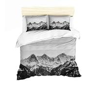 Housse de Couette Montagne Parures de lit 1 Personne Montagne Peak Naturel Paysages Montagne de Neige Prendre Une Photo Numérique Imprimer Literie et Taie d'oreiller (Style 1, 140 x 200 cm)