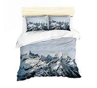 Housse de Couette Montagne Parures de lit 2 Personne Montagne Peak Naturel Paysages Montagne de Neige Prendre Une Photo Numérique Imprimer Literie et Taie d'oreiller (Style 3, 220 x 240 cm)