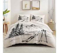 Housse De Couette Montagnes Ski Extérieur Noir Blanc 3D Parure De Lit Doux Linge De Lit Adolescents Garçon Fille Cadeaux avec Fermeture Éclair Et 2 Taies D'Oreillers 65X65 Cm 220 Cm X 240 Cm