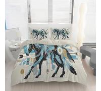 Housse de Couette Motif Cheval Abstrait, Parure de Lit 3 Pièces Décor Animal Tribal Sud-Ouest Réversible 160x200 Microfibre Légère Lavable en Machine avec Fermeture Éclair et 2 Taies d’oreiller Ah202