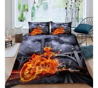 Housse De Couette Moto X Imprim¿¿ D Flamme Noire Parure De Lit Personnes Hypoallergique Microfibre Literie Pi¿¿Ces Avec Fermeture ¿¿Clair Et Ta