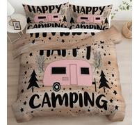 Housse de Couette Multicolore 200x200 Texture Bois Camping Heureux Parure de lit Réversible 2 Personnes avec Fermeture Éclair - Sets de Housse Couette en Microfibre avec 2 Taie d'oreiller 65 x 65