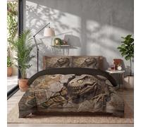 Housse De Couette Mur Pierre des Dinosaures 140 X 200 | Parure De Lit Enfant Vision 3D, Housse De Couette en Microfibre Brunavec Fermeture Éclair Taies d'oreiller 65X65 Cm
