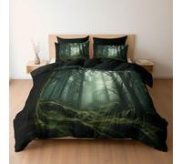 Housse de Couette Mystère Forêt Arbres Mousse Lumière 200 x 200 Charbon, Réversible Parure de Lit Adulte 2 Personne Microfibre Souple, Linge de Lit & Fermeture éclair & Taie d'oreiller 65x65 cm