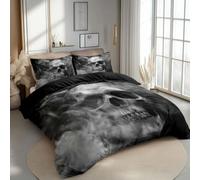 Housse De Couette Mystérieux Fumée Crâne Gris Blanc, avec 2 Taies d'oreiller 65X65 Cm Parure De Lit en Microfibre Linge De Lit Personnes Adulte 220 Cm X 240 Cm