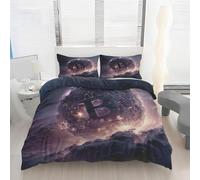 Housse de Couette Nébuleuse Univers, Parure de Lit 3 Pièces Bitcoin Galaxie Fantaisie Réversible 160x200 en Microfibre Légère Lavable en Machine avec Fermeture Éclair et 2 Taies d’oreiller T8d256