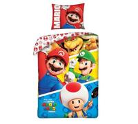 Halantex Ensemble de Housse de Couette Simple et Taie d'oreiller du Film Nintendo Super Mario Bros Gang - Coton 100% et Housse de Couette réversible pour Enfants, Filles et garçons