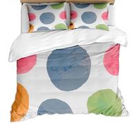 Housse De Couette Noël en Microfibre pour Enfant 140X200Cm 3 Pièces 3D Gros Points D'Aquarelle Colorés sur Fond Blanc Motif Parure De Lit 1 Personne avec Fermeture Éclair Et 2 Taies d'oreiller, Dou