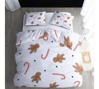 Housse de Couette Noël Enfant 140x200 - Parure de Lit 1 Personne Bonhomme en Pain D'épice - Ensemble de Literie en Microfibre Douce avec Fermeture éclair, 1 Taies d'oreiller 65x65 cm