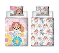 Housse de Couette Officielle Paw Patrol pour lit d'enfant | Motif Fleurs et Skye réversible 2 côtés avec taie d'oreiller Assortie en Polycoton