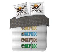 SAHINLER créateur d'univers One Piece - Housse de Couette One Piece Marinière 220x240 cm + 2 taies d'oreiller 63x63 cm - 100% Coton - Blanc